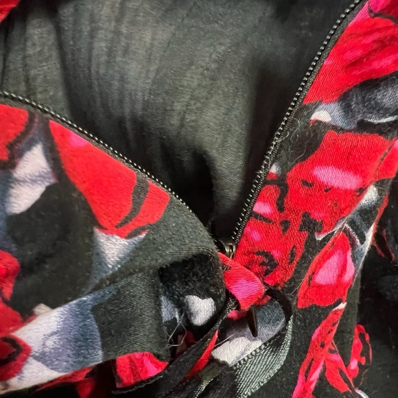 Hearts & Roses Brocade Lace Up Corset Dress Red Black Floral Fairy Goth Sz 14 - Picture 10 of 15